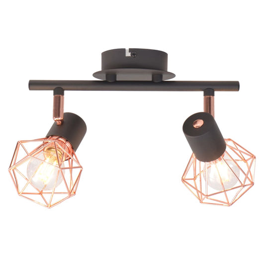 ceiling lamp with 2 spotlights, E14, black with copper brown