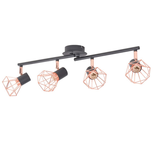 ceiling lamp with 4 spotlights, E14, black with copper brown