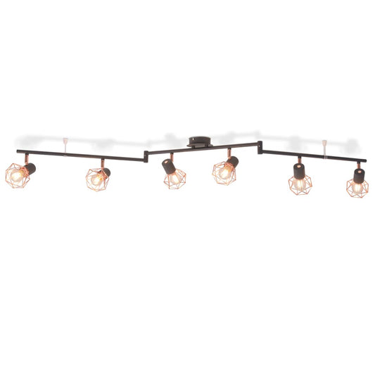 ceiling lamp with 6 spotlights, E14, black with copper brown