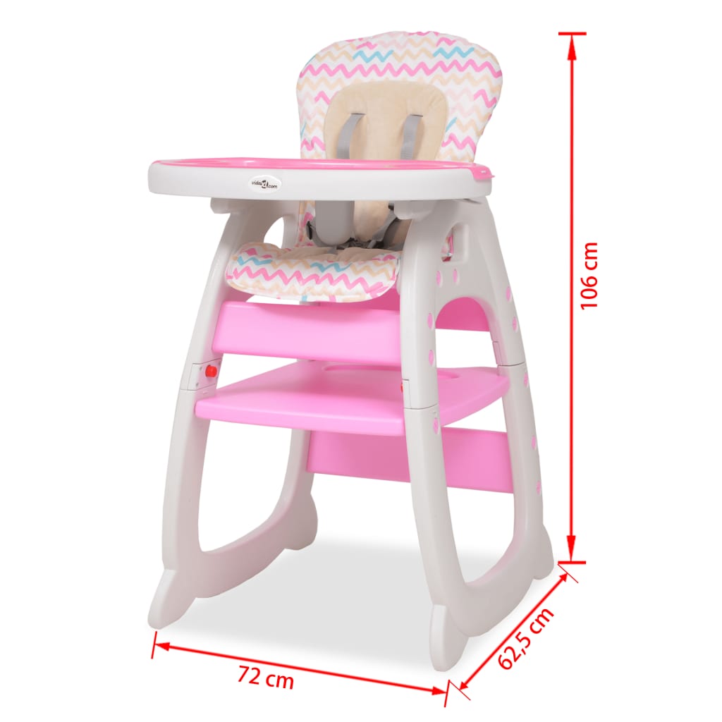 baby high chair with table, convertible, pink