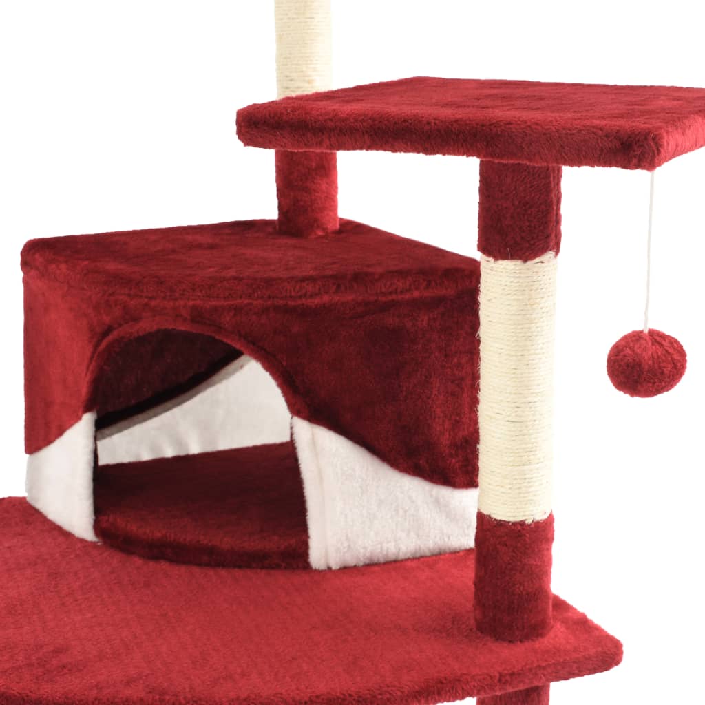 kaķu māja, sizala stabi nagu asināšanai, 203 cm, sarkanbalta
