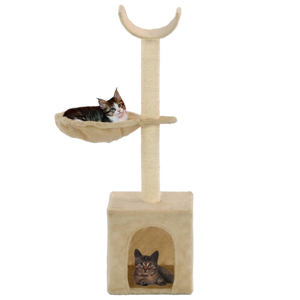 kaķu māja ar sizala stabiem nagu asināšanai, bēša, 105 cm