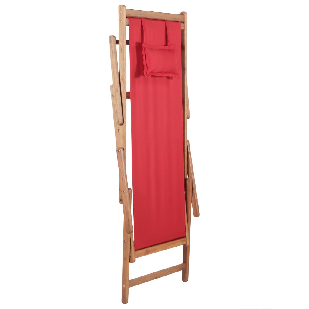 saliekams pludmales krēsls, sarkans audums, koka rāmis