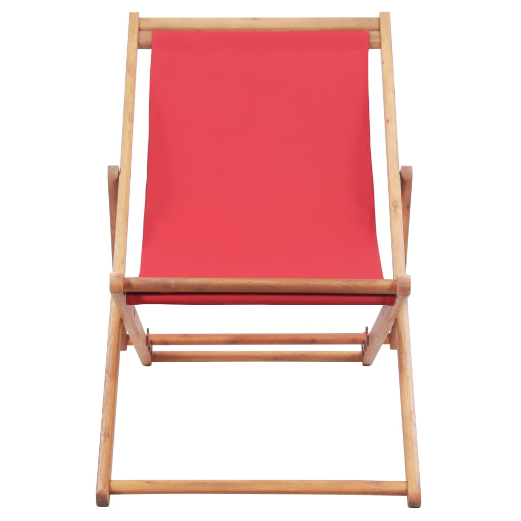 salokāms pludmales krēsls, sarkans audums, koka rāmis