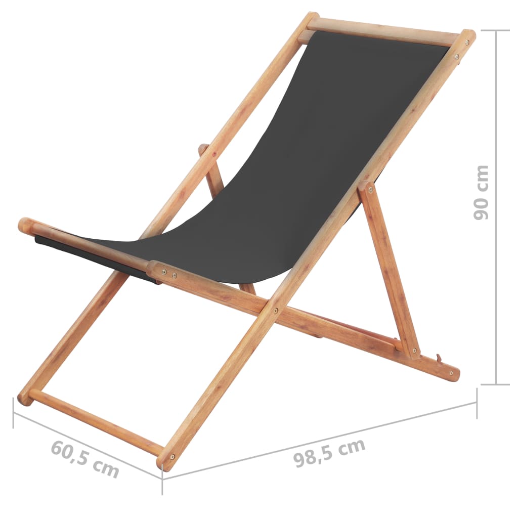 salokāms pludmales krēsls, pelēks audums, koka rāmis