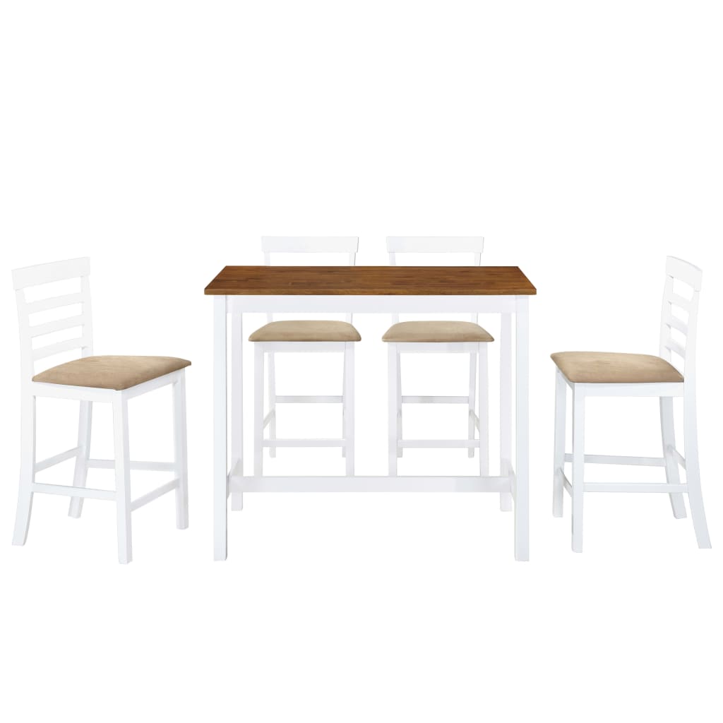 bāra galda un krēslu komplekts, 5 gab., masīvkoks, brūns, balts