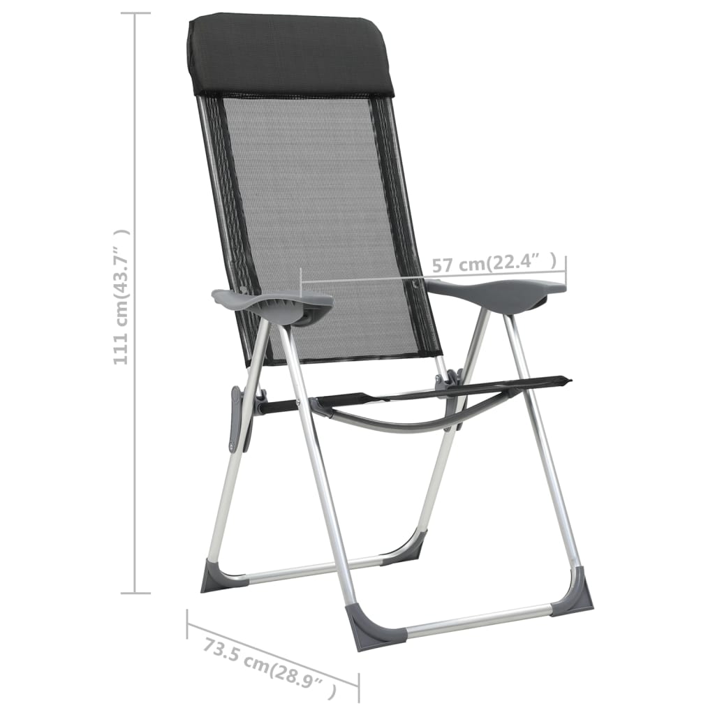 camping chairs, 2 pcs., black, aluminum, foldable