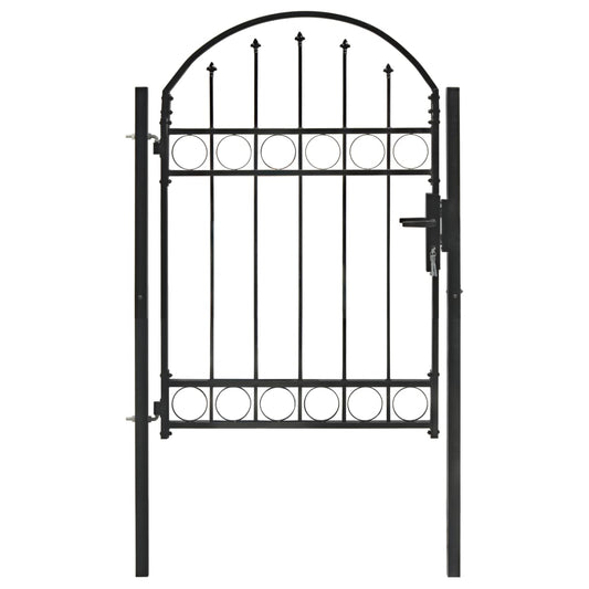 ворота для забора арочной формы, 100x125 см, черная сталь