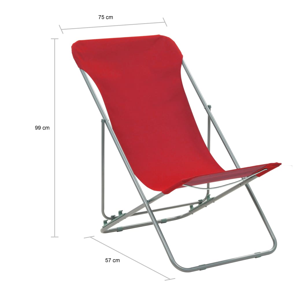 saliekami pludmales krēsli, 2 gab., tērauds, audums, sarkani