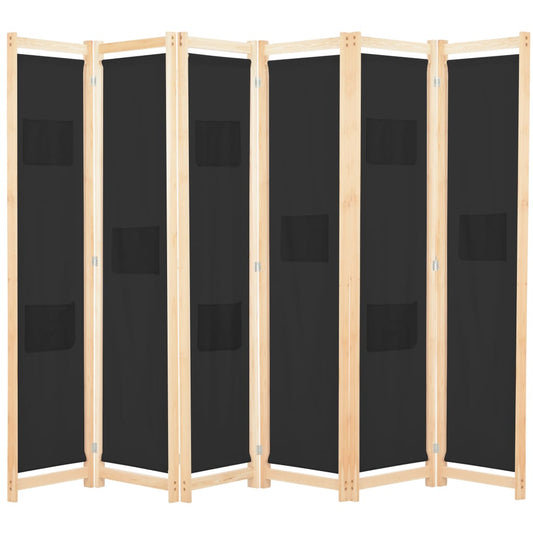 6-paneļu istabas aizslietnis, 240x170x4 cm, melns audums