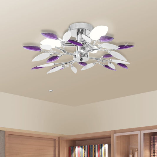 Ceiling Lamp with White and Purple Acrylic Crystal Leaves E14