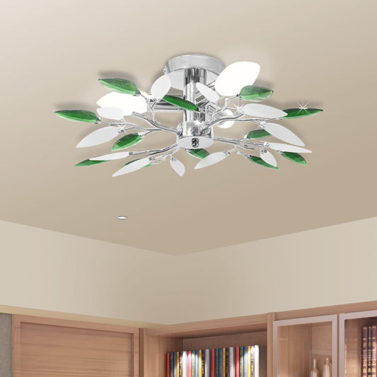 Ceiling Lamp with White and Green Acrylic Crystal Leaves E14