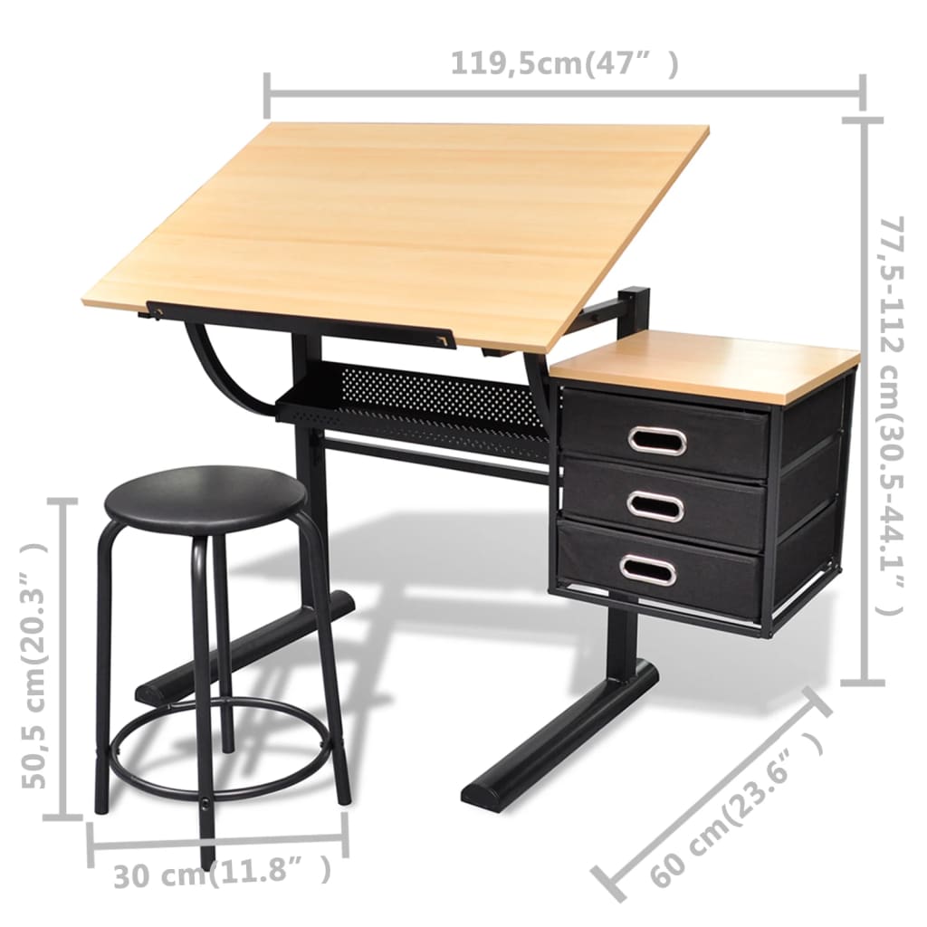 Drawing / Drawing Table with Chair and 3 Drawers