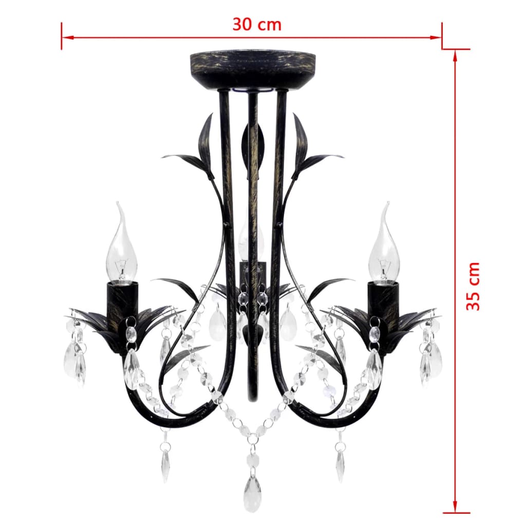 Art Nouveau metal chandelier with crystals, 3xE14 Bulbs required