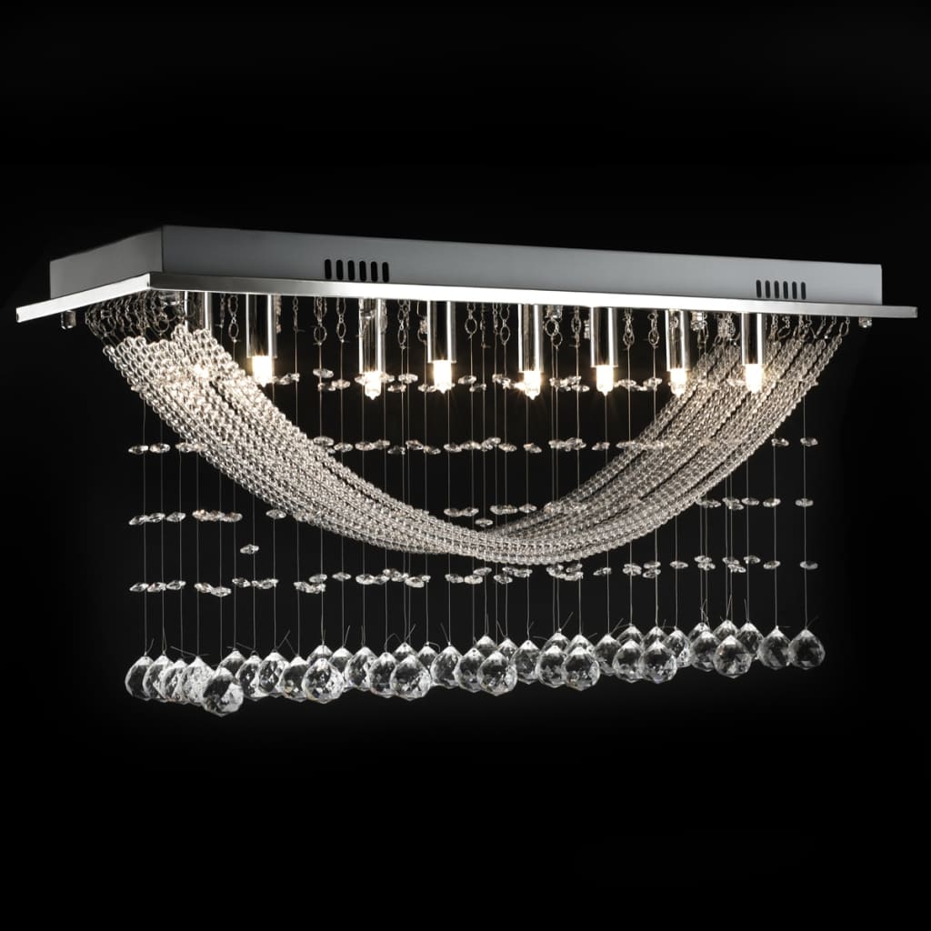 Ceiling lamp with sparkling crystal beads, white, 8xG9, 29 cm