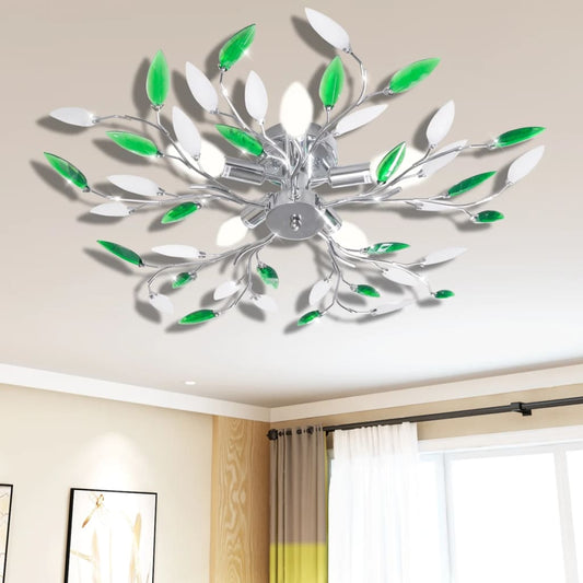 Ceiling Lamp with White and Green Fits 5 E14 Bulbs