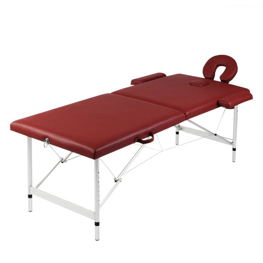 Складной массажный стол, 2 части, алюминиевая рама, красный