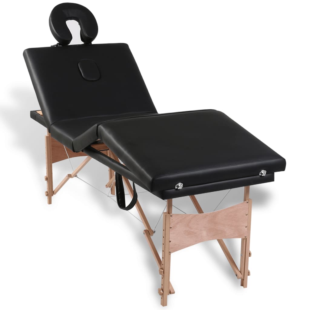 Массажный стол vidaXL, складной, 4 части, деревянная рама, черный