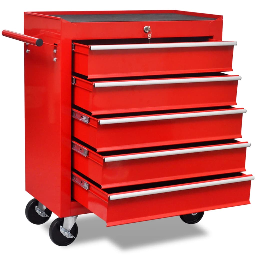 Red tool trolley with 5 drawers