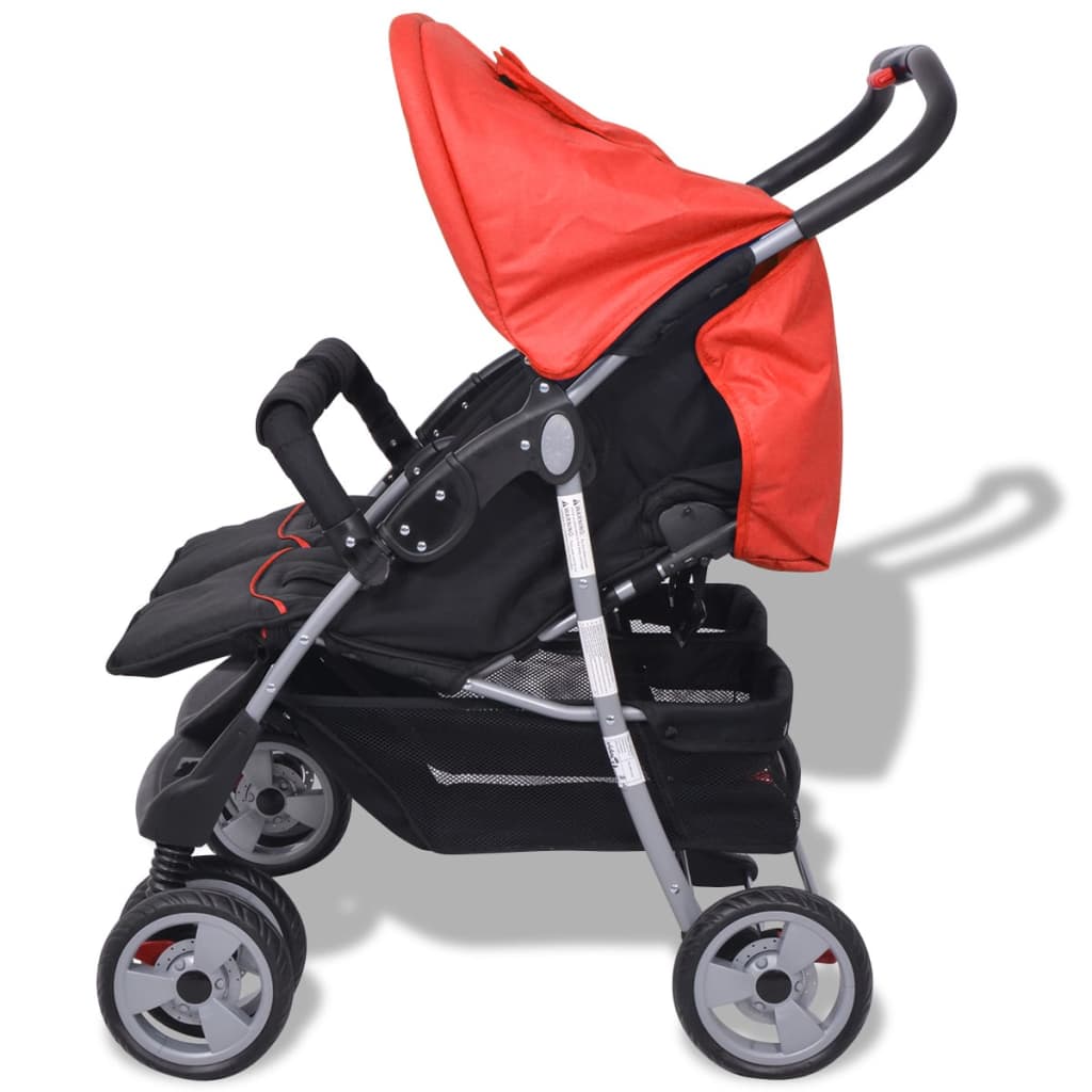 twin stroller, red and black, steel