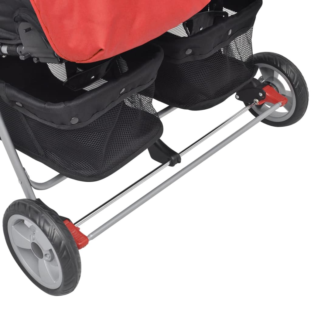 twin stroller, red and black, steel