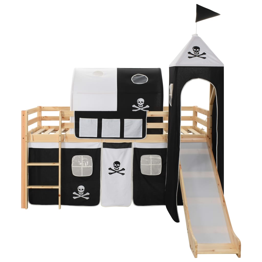 children's bed with slide and stairs, pine wood, 97x208 cm