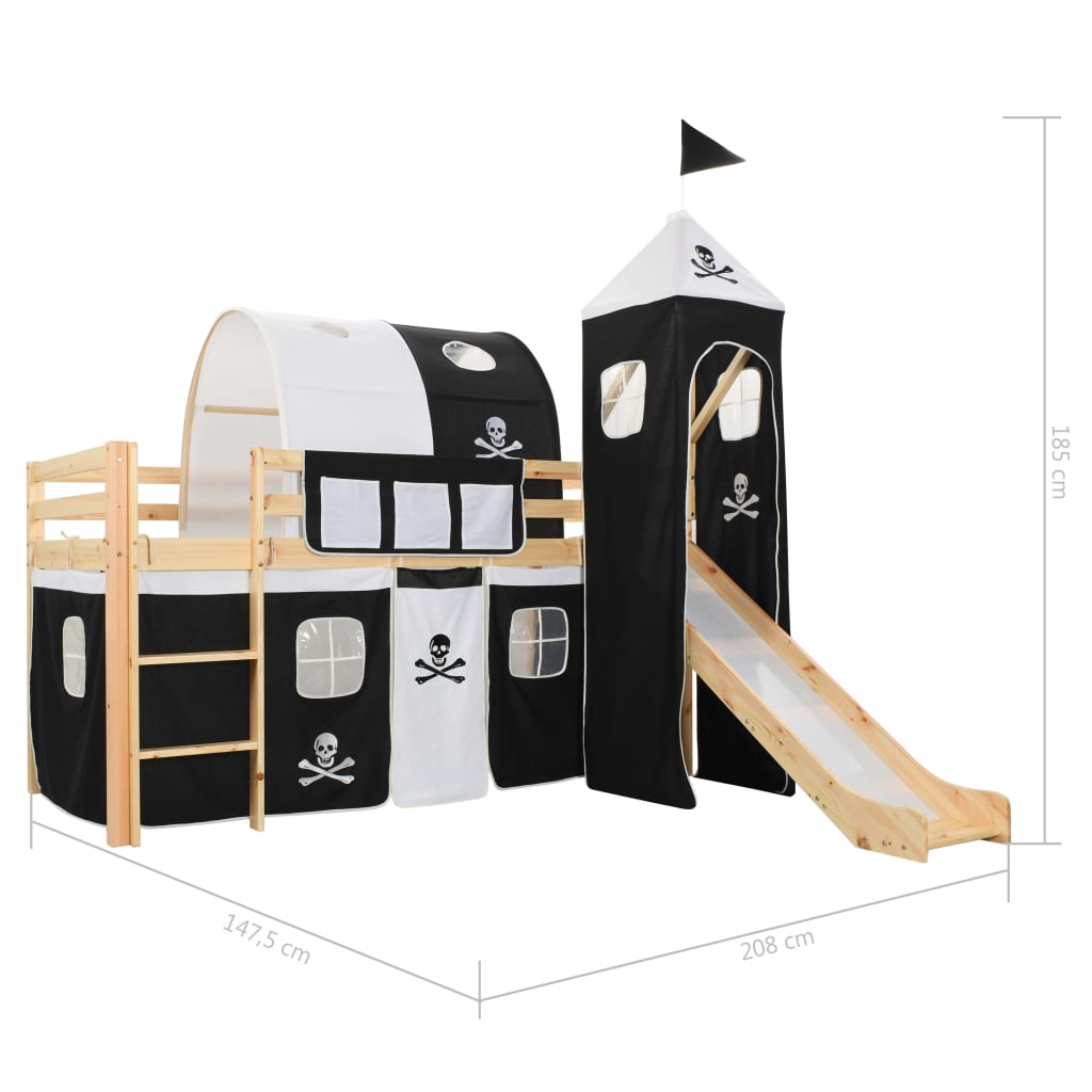 children's bed with slide and stairs, pine wood, 97x208 cm