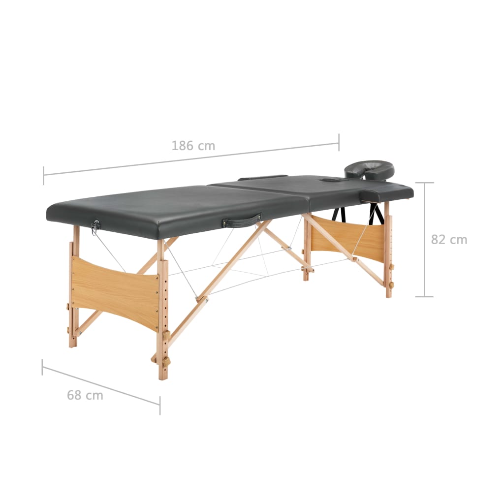 массажный стол, 2 части, 186x68см, деревянная рама, антрацитовый серый