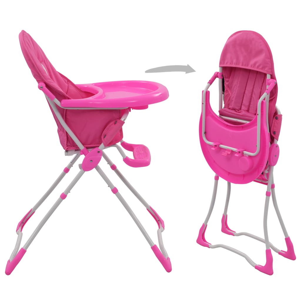 baby feeding chair, pink with white