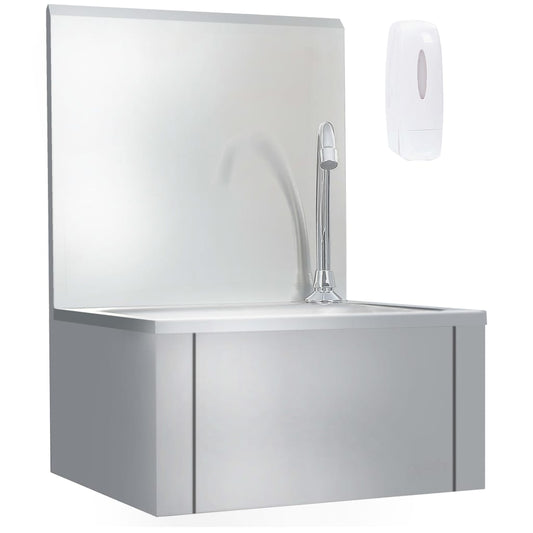 sink with faucet and soap dish, stainless steel