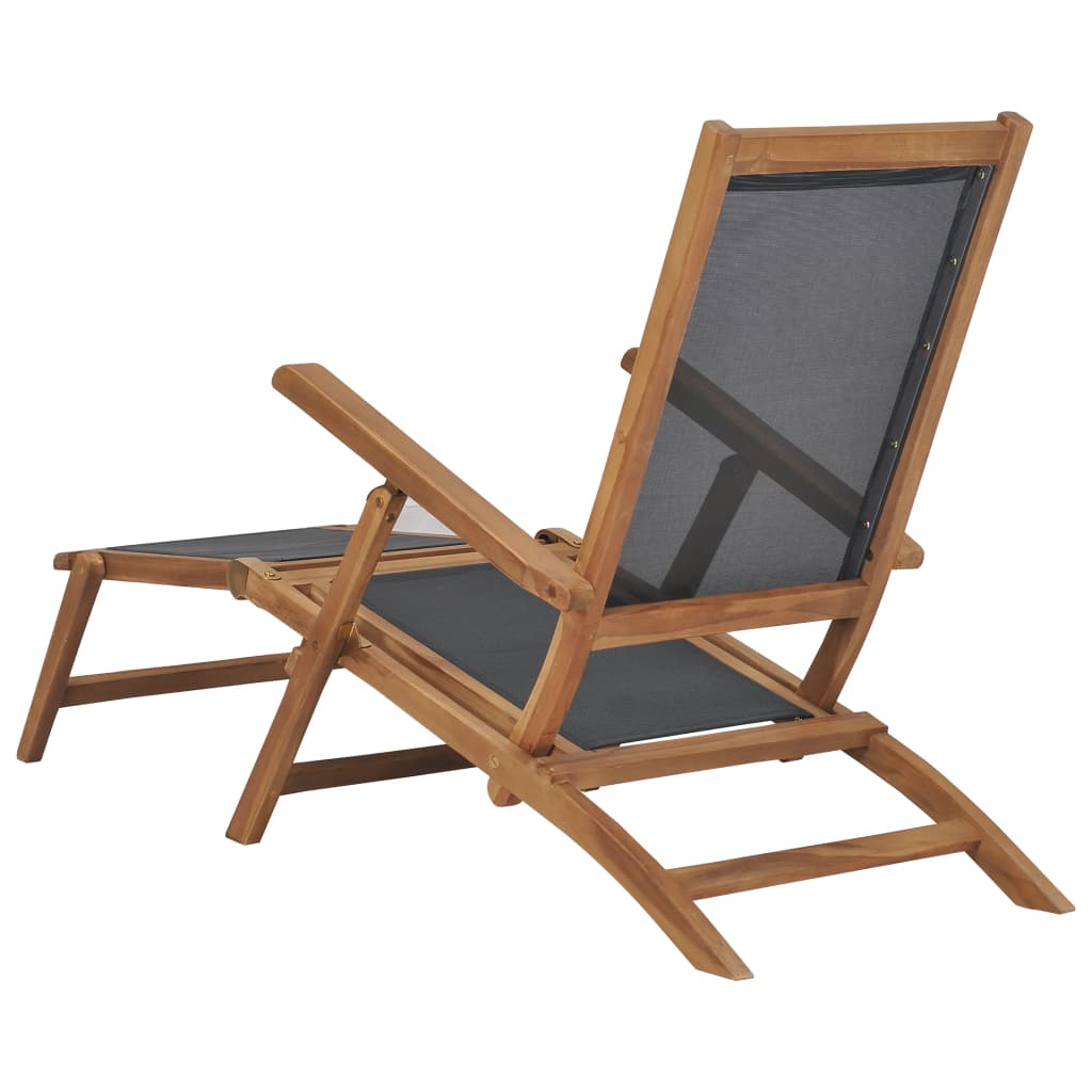 pludmales krēsls ar kāju balstu, masīvs tīkkoks, melns