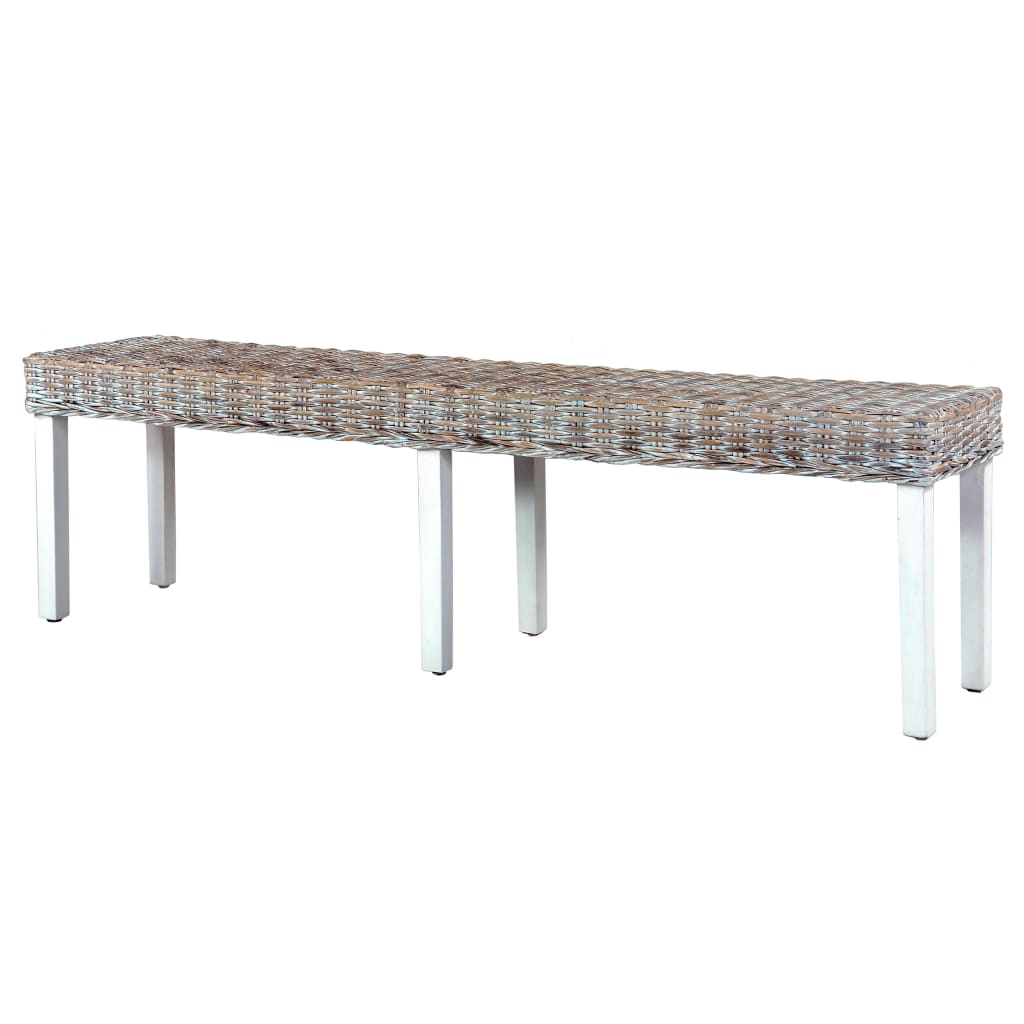 bench, 160 cm, white, natural cube rattan, solid mango wood