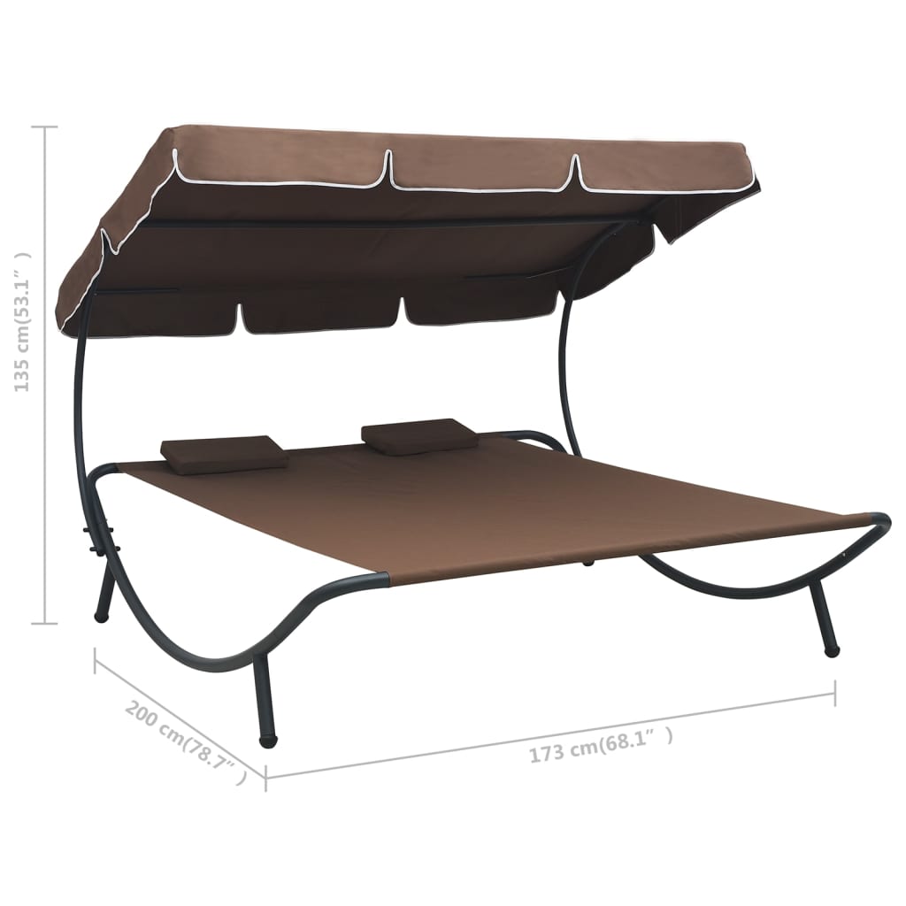 Кровать для отдыха на открытом воздухе с балдахином и подушками, коричневая
