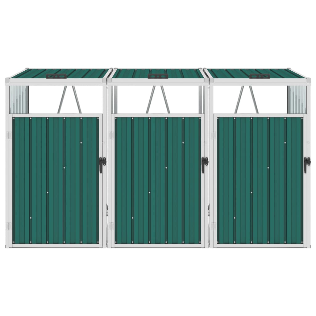 trīsdaļīga nojume atkritumu konteineriem, zaļa, 213x81x121 cm