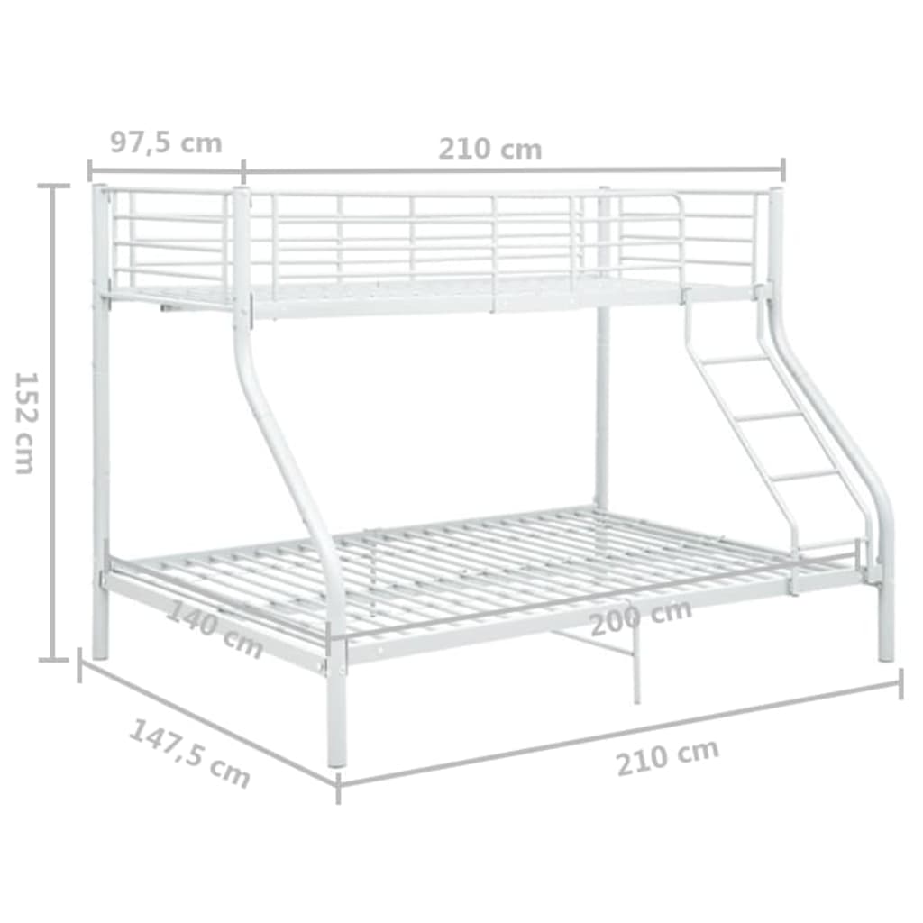 divstāvu gultas rāmis, balts metāls, 140x200/90x200 cm
