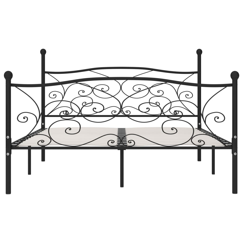 bed frame with slatted base, black, 200x200 cm, metal