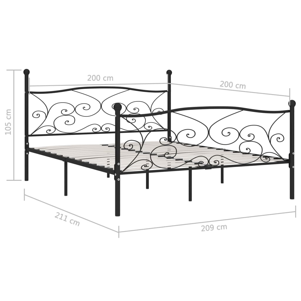каркас кровати с реечным дном, черный, 200x200 см, металл