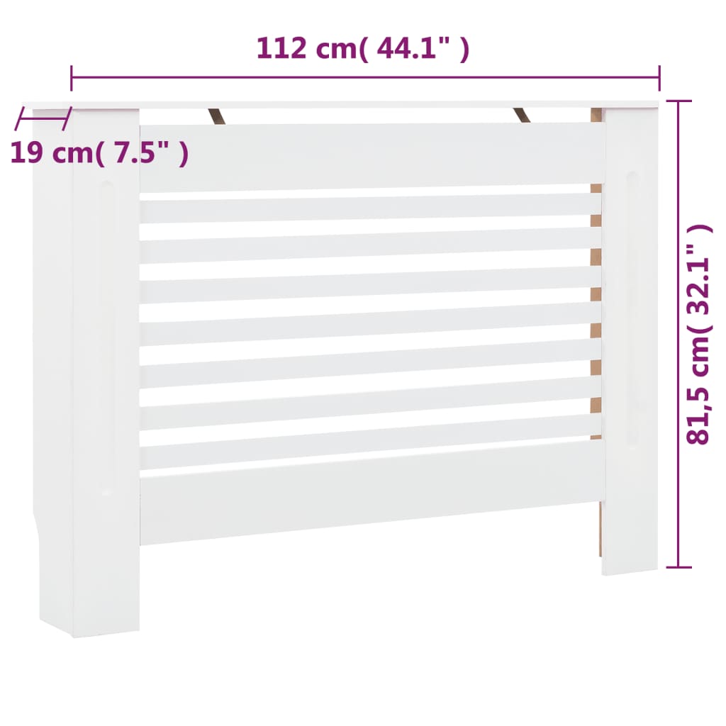 radiatora pārsegi, 2 gab., balti, 112x19x81,5 cm, MDF