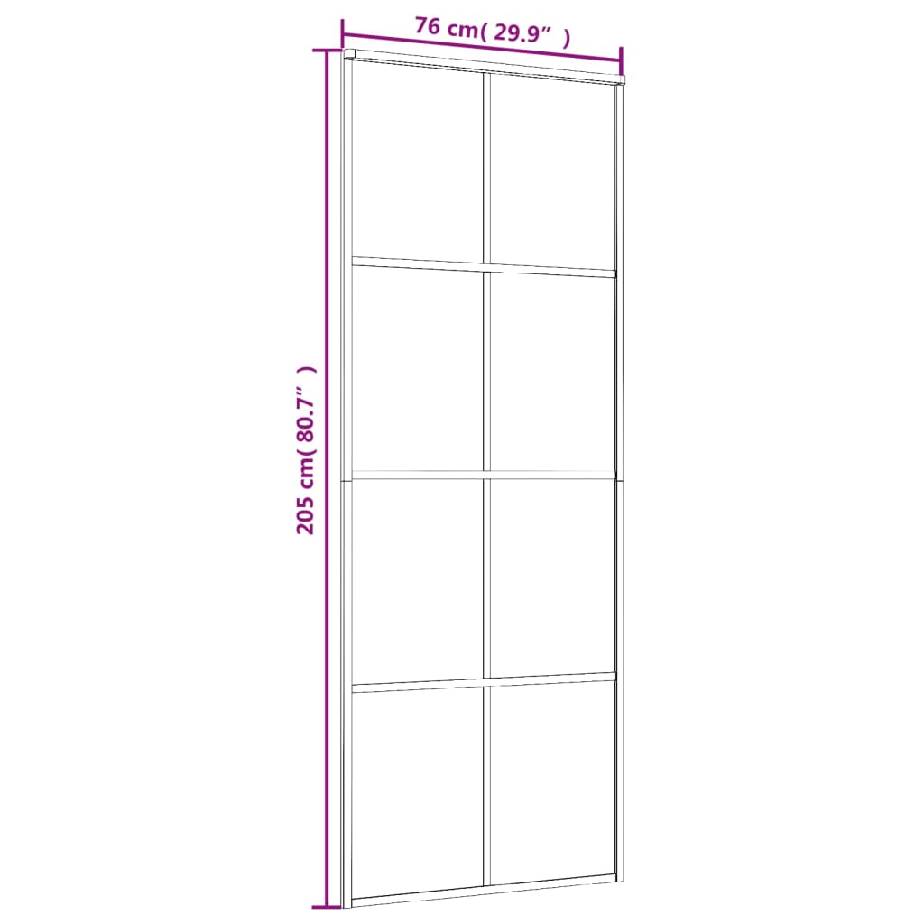 bīdāmās durvis, alumīnijs un ESG stikls, 76x205 cm, melnas