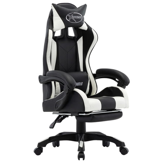 biroja krēsls ar kāju balstu, balta un melna mākslīgā āda