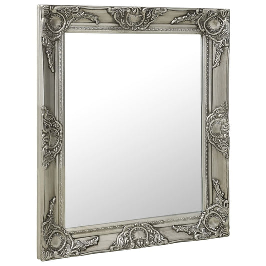 baroka stila sienas spogulis, 50x60 cm, sudraba krāsā