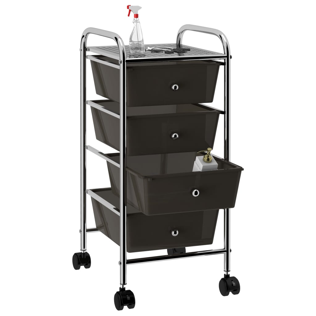 storage trolley, 4 drawers, black plastic
