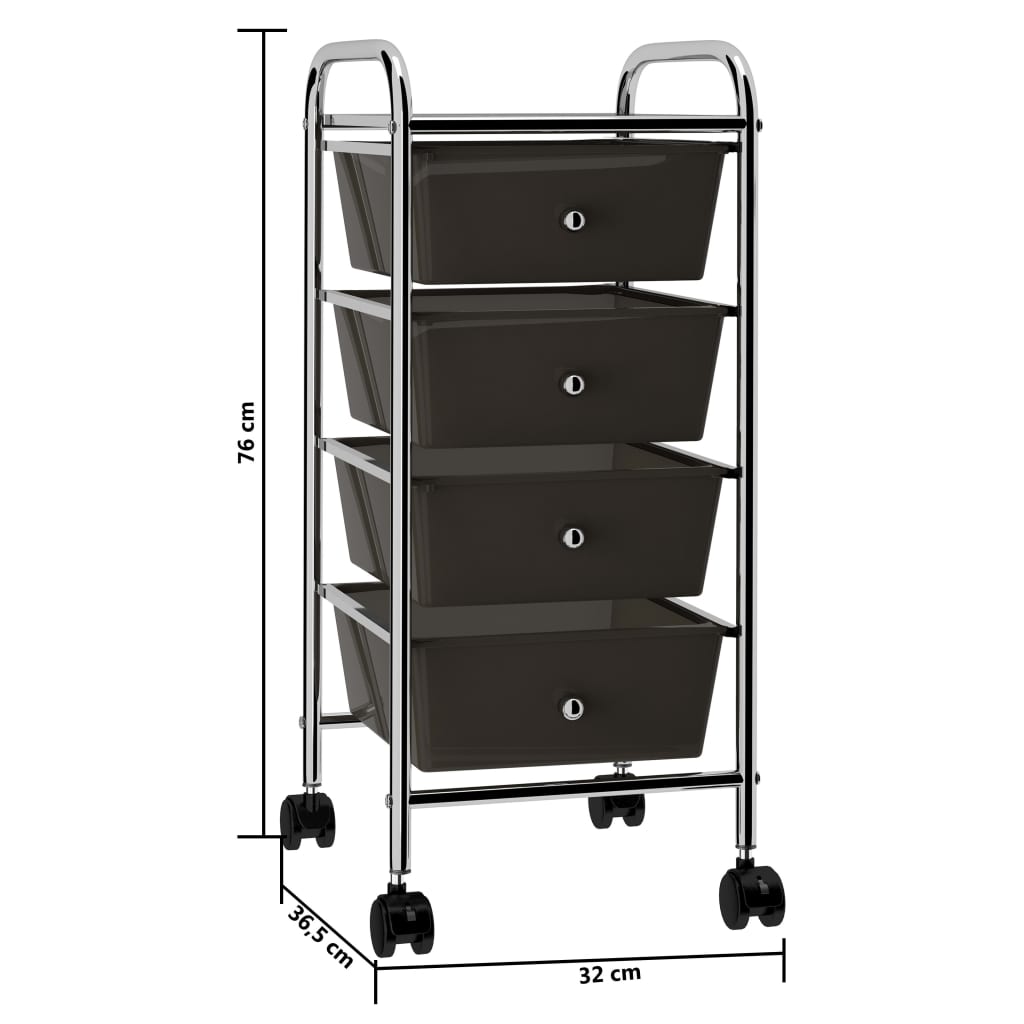 storage trolley, 4 drawers, black plastic