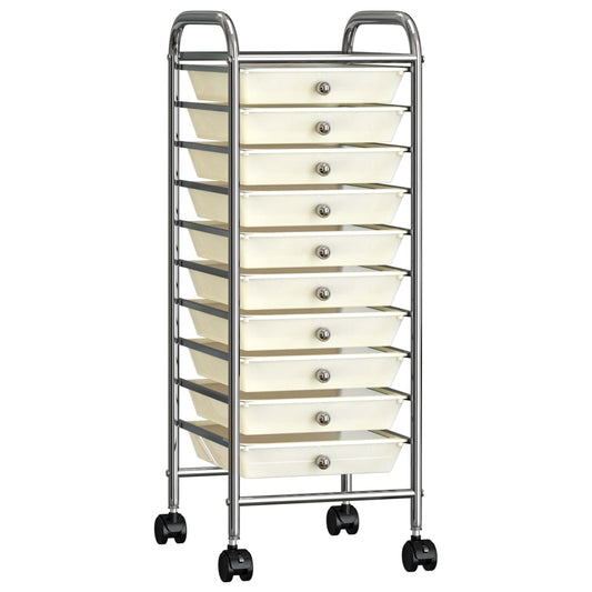 storage trolley, 10 drawers, white plastic