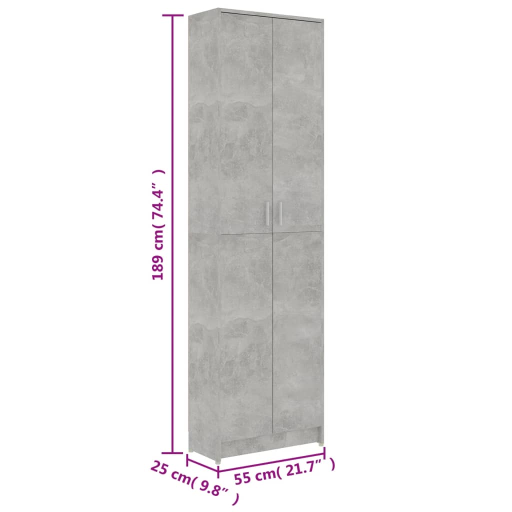 gaiteņa skapis, betona pelēks, 55x25x189 cm, skaidu plāksne