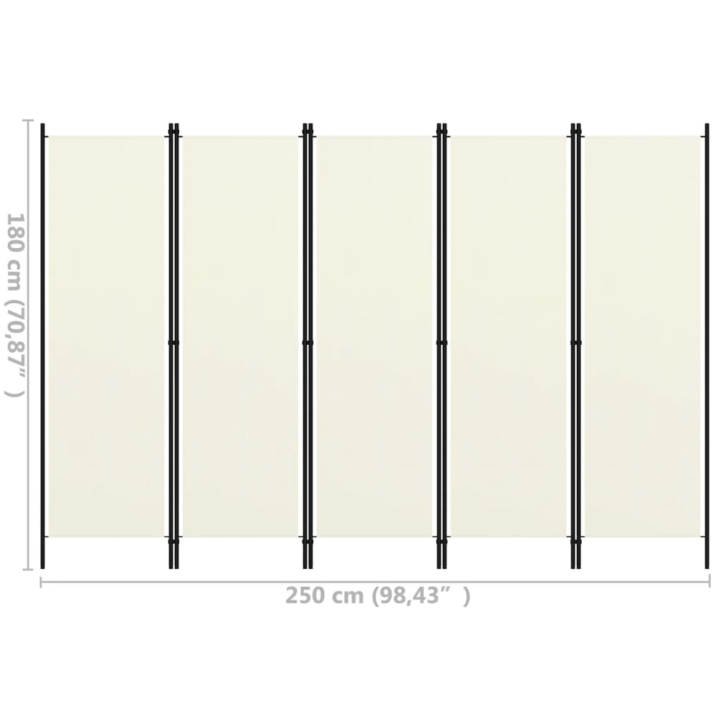 5-panel room curtain, cream white, 250x180 cm