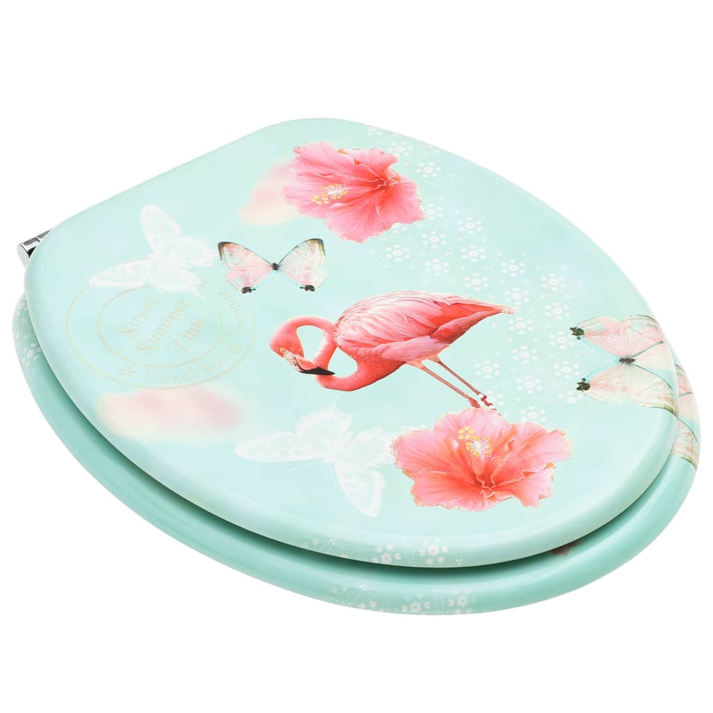 toilet seat with lid, MDF, flamingo design