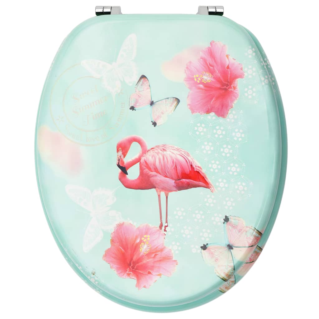 toilet seat with lid, MDF, flamingo design