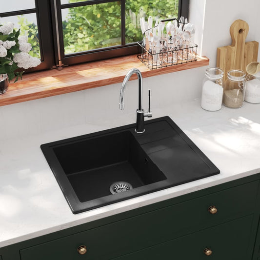 kitchen sink with drain, black granite