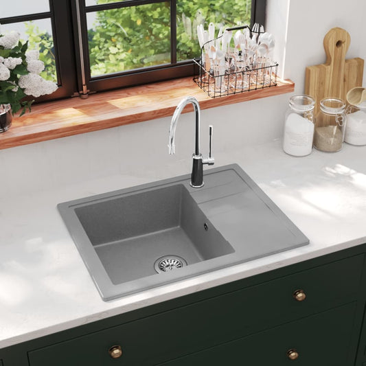 kitchen sink with drain, gray granite